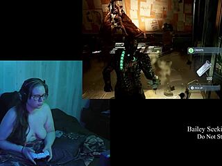 Naked brunette bbw plays deadspace with big natural tits