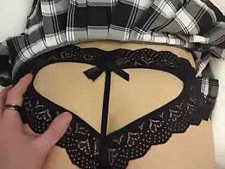 Destiny Mae gets fucked hard in skirt, reaches orgasm with creampie