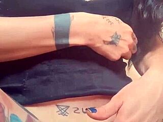 Beautiful brunette with big lips and hairy beaver flashes and masturbates