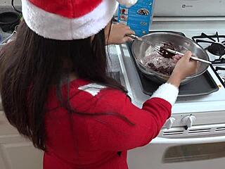 Indian princess cosplays in kitchen, cooking with upskirt fetish exposure