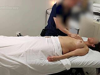 emma, flirty milf with huge tits, gets naughty during massage session.