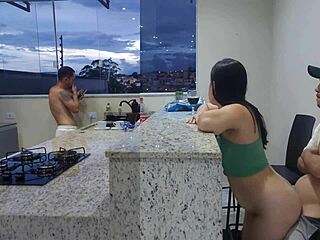 Rough Bareback Action with Sexy Wife in Kitchen Until She Cums