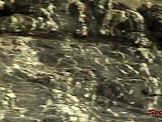 two big dicked dudes rim and blow the tanned twink on the beach