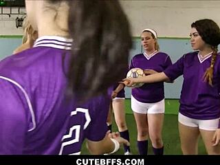 Tiny Athletic Teens Dominate New Soccer Players with Intense Lesbian Oral Action