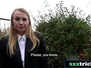 Cute Russian Reporter Interviewed Outdoors