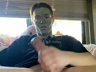 blonde teen masturbates his cock during skincare on webcam