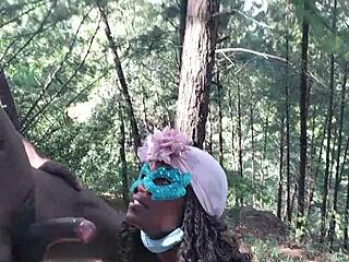 jungle walk turns horny with friend in threesome cum swallow