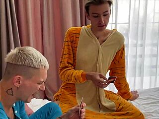 Pajama Party Turns Wild With Shemale College Guys And Monster Cocks