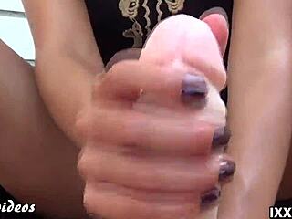 i give footjob and handjob with big dildo