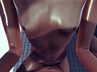 Skinny babe fucked hard in shower 3D hentai