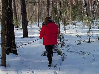 Chubby Hitchhiker in Leather Leggings Banged Hard in Snowy Woods