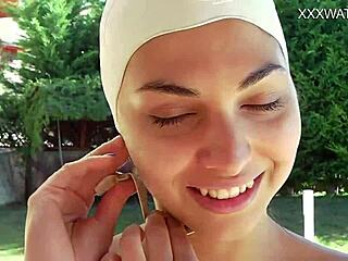 petite brunette pornstar relaxes alone