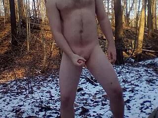 Naked outdoor cumshot on sunny beach