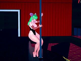 Morrigan Does a Table Dance for Halloween in Sheer Outfit