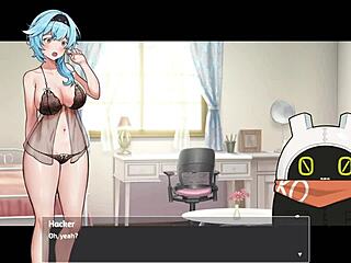 Busty hentai delivery worker exposed in anime game action. Her big tits steal the show in this wild scene.