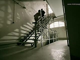 dominatrix mistress april delivers harsh sodomy in prison aisle