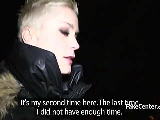 Shorthaired beauty bangs hard outdoors in wild exhibitionist action