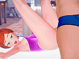 Redhead Gwen in 3D hentai parody gets her shaved pussy covered in cum after playing with a big cock.