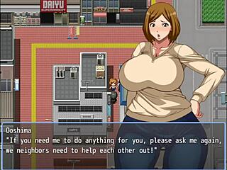 Old man grabs neighbor's big ass in hentai game.