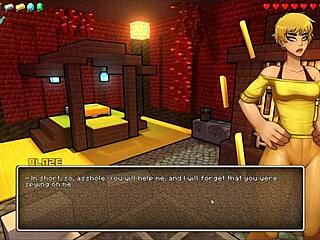 Hornycraft parody hentai game: Warden craves Steve's huge cock creampie in yoga pants outfit, anime 3D tits bouncing.