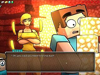 Hornycraft parody hentai game: Warden craves Steve's huge cock creampie in yoga pants outfit, anime 3D tits bouncing.