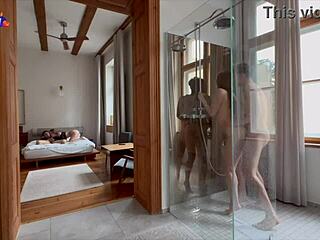 She didn't mind joining them in the shower for amateur group fucking, riding and sucking asses bent over.