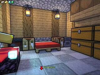 Hornycraft parody hentai game: Warden craves Steve's huge cock creampie in yoga pants outfit, anime 3D tits bouncing.