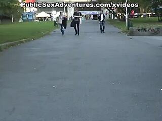 brunette flaunts her nice tits openly on the street