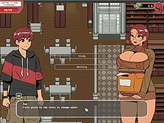 Taboo hentai game features teen 18+ girl giving public handjob in library