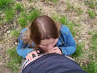 BBW Student Sucks Teacher in Park for Grades. Her Big Tits and Cute Face Covered in Cum.  