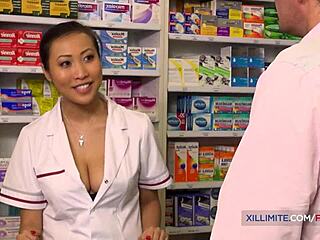 french pharmacist takes huge cock deep in her tight ass during wild session.