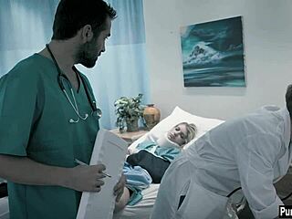 hurt petite teen 18+ gets examined by doctor's huge tool.