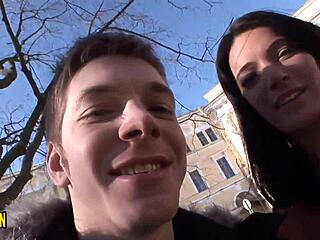 friends have threesome in living room with cumshot