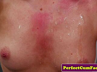 smalltit beauty sucks masseur's cock for facial cumshot