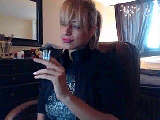 Sandi lights up 3 brown cork cigarettes for fun.