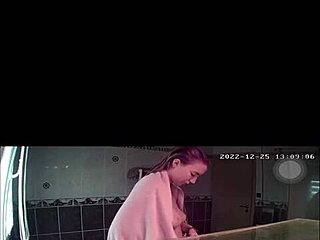 French blonde teen spied in amateur shower cam