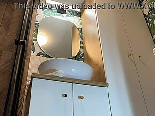 Hot Sexy Tight Pussy Redhead Girlfriend in the Bathroom No Panties Tastes in a Miniskirt