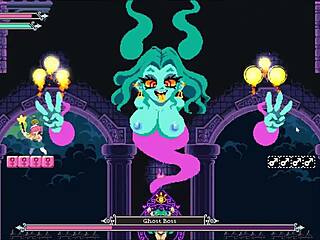 Teen witch in pixel hentai game gets monster cock titjob