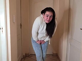 Desperate Teen Pisses in Jeans and Fleece Jacket