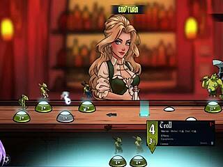 This uncensored brunette plays cards in the hentai game anime part 2