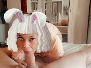 Latina amateur sucks cock hard in homemade parody blowjob session