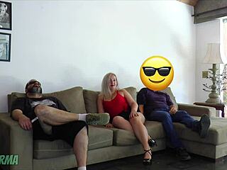 Unfaithful wife fucks friend beside cuckold