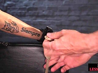 bound submissive anally fucked by dom while in lingerie.