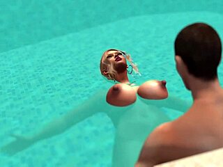 Detailed Hentai Scene of Neighbor Fucking Bimbo Stepmom with Big Tits at Pool