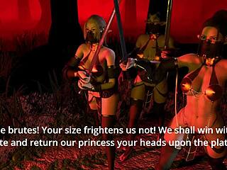 Why does the fallen princess bend over for a titty fuck with big tits in this hentai threesome?