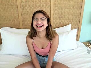 Petite Teen 18+ Latina Swallows Thick Cock on Sofa