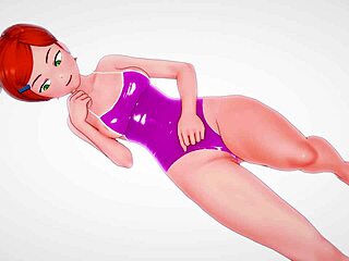 Gwen version adulta en su traje de baño lista para jugar con una gran polla