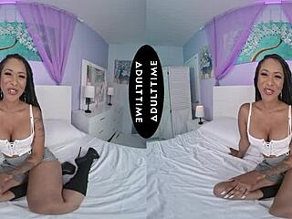 Up close vr - hot stacked cali sweets titty fucks david lees big dick before riding it like a champ!