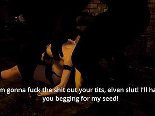 Why does the fallen princess bend over for a titty fuck with big tits in this hentai threesome?