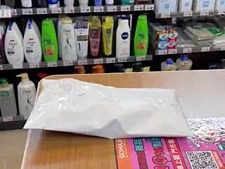 Asian ladyboy teases with new thong in store